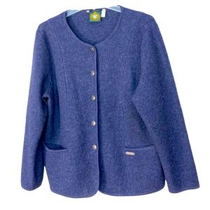 Hammerschmid 100% wool blue cardigan w/ front pockets made in Germany size 18